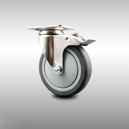 Service Caster 5 Inch 316SS Thermoplastic Rubber Swivel Top Plate Caster with Total Lock Brake SCC-SS316TTL20S514-TPRB